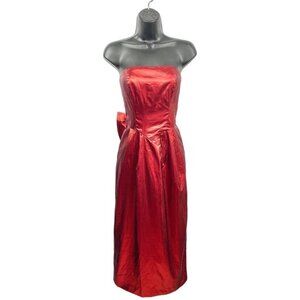 * Vtg 80s Collection Red Metallic Strapless Bow Back Frill Back Dress Size 7/8
